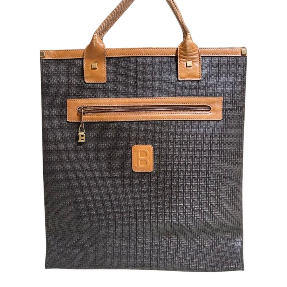 Vintage Bally Monogram Tote – Black & Cognac Leather